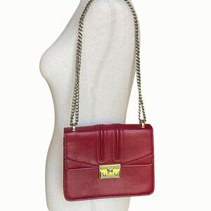 Charles & Keith Red Leather Shoulder Crossbody Bag Gold Chain Strap Push-Lock